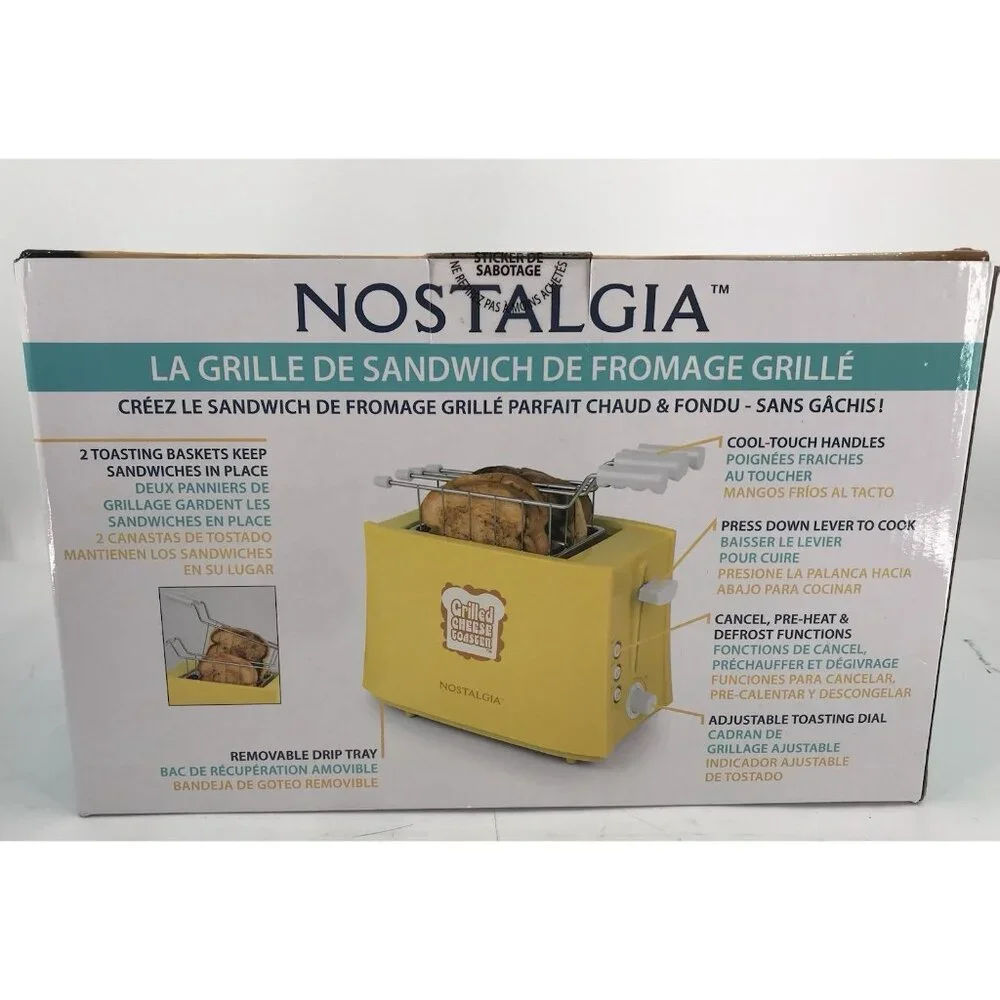 Nostalgia TCS2 Yellow Grilled Cheese Sandwich Toaster‎ Maker Easy Clean Baskets